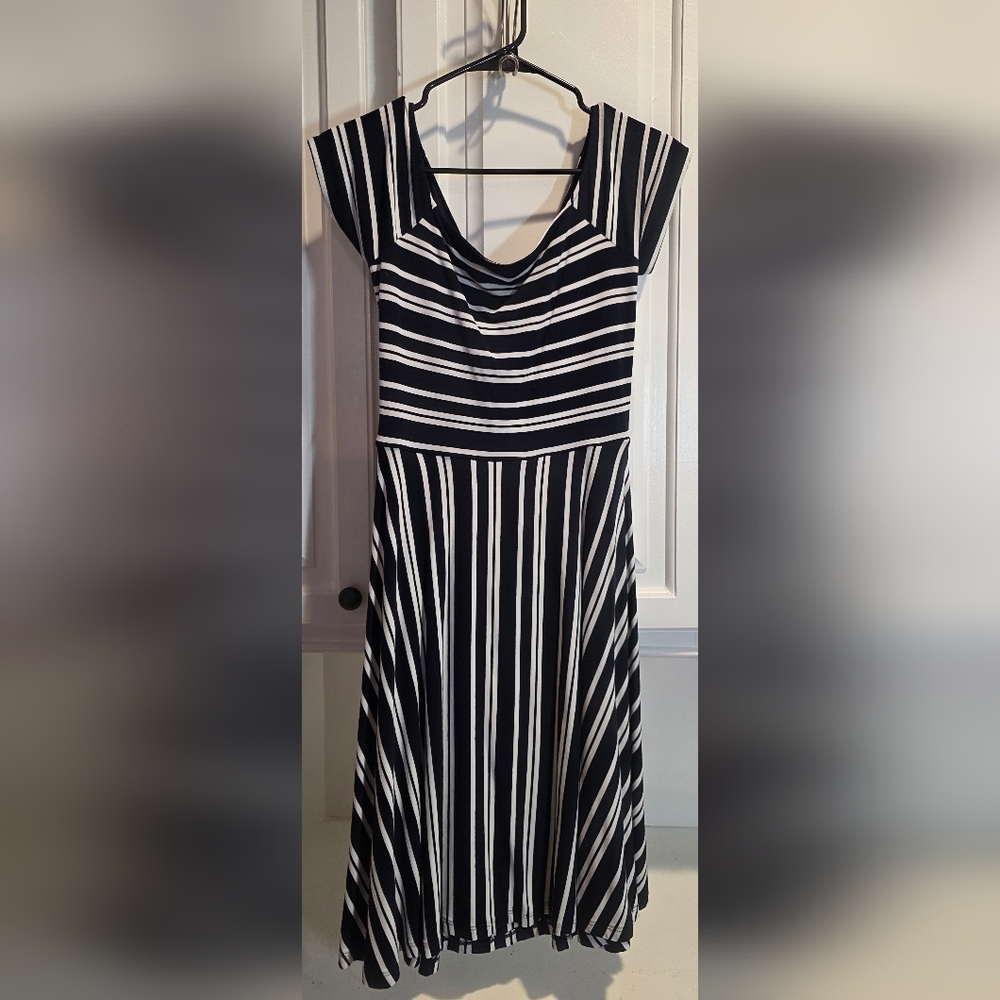 LOFT Navy and White Striped Dress